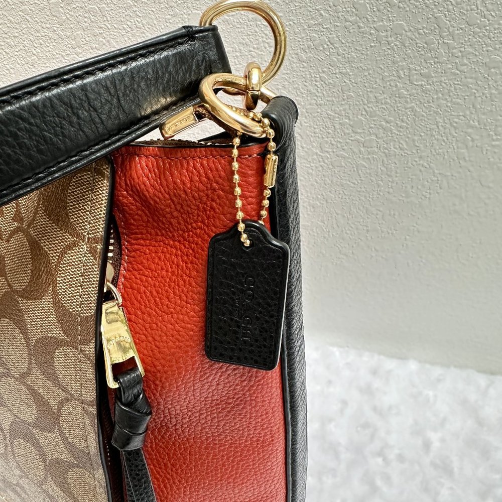 COACH Marlon Hobo 91386 Colorblock Sign Canvas Khaki/Orange, Crossbody in EUC - Picture 9 of 12